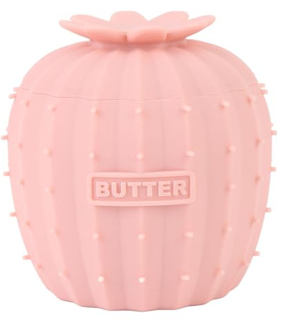 Fdit Silikon-Butterhalter mit Verschlussdeckel, Klarer Wasserstand, Mühelose Reinigung, Hygienisch für Jeden Gebrauch, 2,8 X 3,0 X 3,5 Zoll (PINK)