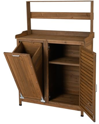 GOPLUS Table de Rempotage en Bois Exterieur, 100x38x118CM, Table de Jardinage avec Plan de Travail, Bord Surélevé, Armorie 2 Étagère Réglable à 3 Niveaux, Compartiment Pratique Incliné, Charge 40KG