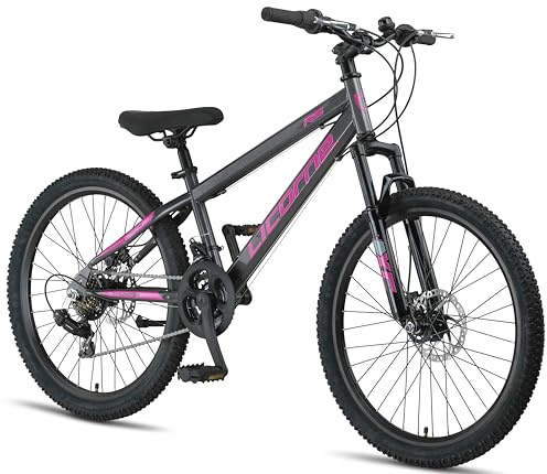 Licorne Bike Thunder Premium Mountainbike in 20, 24, 26, 27.5 und 29 Zoll Fahrrad für Mädchen Jungen Herren und Damen Discbremse (Anthrazit/Rosa, 24 Zoll)