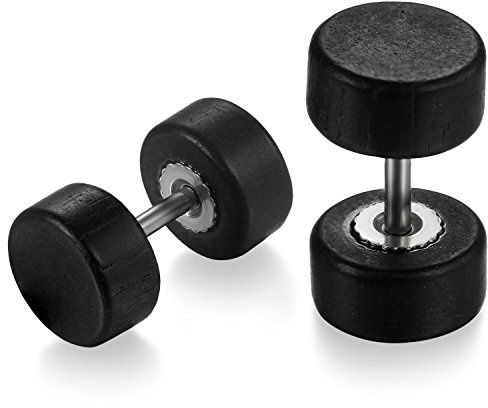 Flongo Holz Ohrstecker 8mm Knopf für Männer und Frauen - Barbell Natürlich Gestüt Stecker Fake Plug Tunnel Piercing Ohrschmuck Schwarz