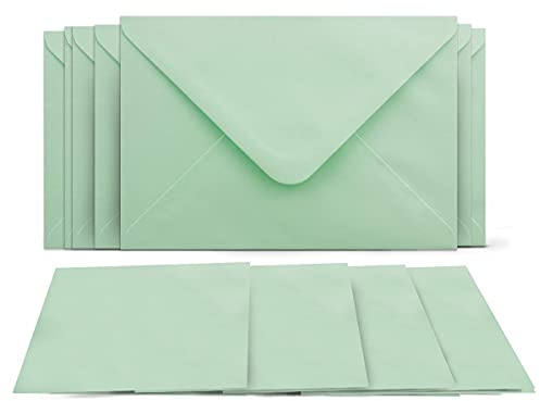 25 Klappkarten mit Umschlägen Set Mintgrün - DIN A6 Blanko Doppelkarten 14,8 x 21 cm (160 g/m²) - DIN C6 Umschlag 11,4 x 16,2 cm (100 g/m²) Nassklebung - Grußkarten Einladungskarten Hochzeit