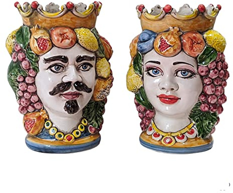 TERAKOTA CERAMICHE - Testa di moro siciliani in ceramica artigianale fatta a mano 100% edizione colorata coppia 22 CMdedica personalizzabile.