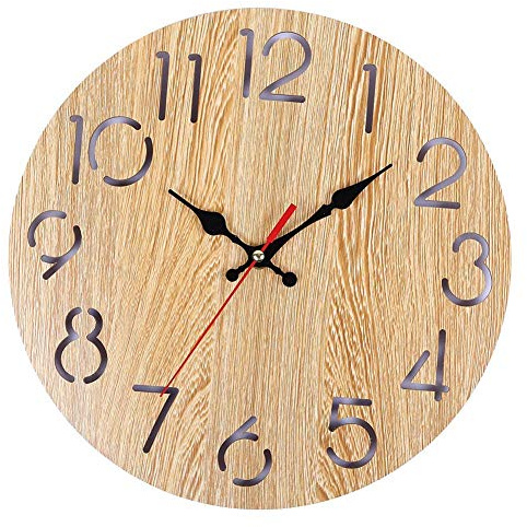 DIESZJ Horloge Murale d'extérieur, Horloge Murale numérique Ronde en Bois, décoration d'horloge Murale étanche de Jardin de 30 cm, pour terrasse/Cour, Gris