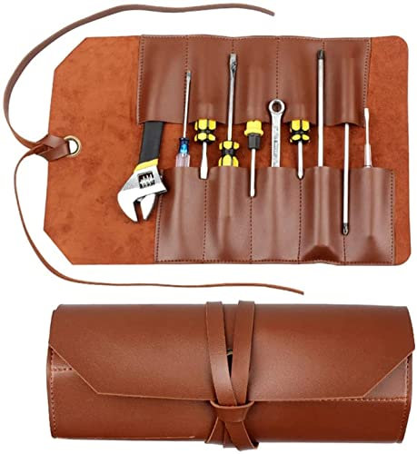 Tool Roll Bag, Leather Roll Up Pouch, Multi-Purpose Tool Roll Up Bag for Storing Wood Carving Folding Knives Bonsais Wrenches Screwdrivers Pliers, Tool Pouch Chisel Bag with 10 Slots