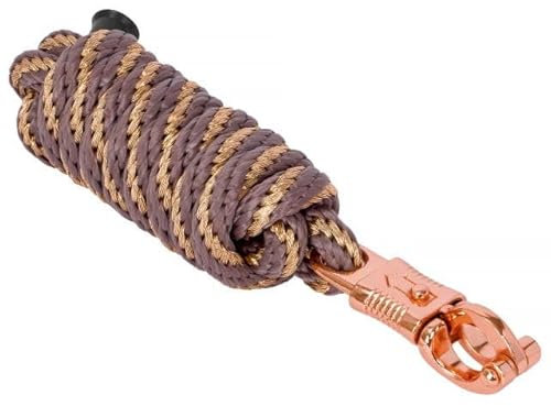 Start Führstrick Pferd 2 m – Robuster Anbindestrick mit Panikhaken oder Karabiner – Reißfest & Wetterfest – Führseil für Stall, Bodenarbeit & tägliches Training (Braun/Rosegold, Panikhaken)