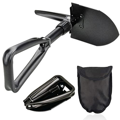 Vanga Pieghevole, pala da Campeggio Multifunzionale, 46,5 CM Pala Pieghevole Staccabile con Borsa per il Trasporto, Nera