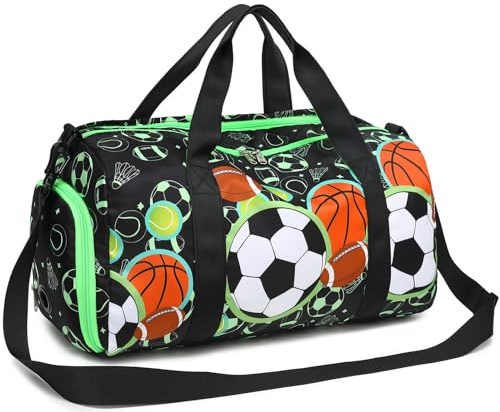 BTOOP Kids Overnight Bag for Boys Small Soccer Sports Gym Bags Duffle Tote With Shoe Compartment Toddler Weekender Sleepover Bags for Travel