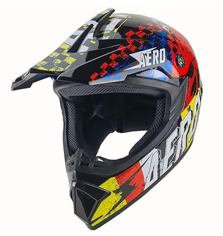 Kinder Crosshelm Skeleton AHP – Motorradhelm für Kinder, ABS-Schale, robuster Kinderhelm für Downhill, Quad und Motocross, Schwarz bunt, Größe XS, 51 – 52 cm