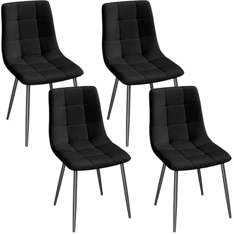 EUGAD Esszimmerstühle 4er Set Gepolstert Samt Schwarz | Metallbeine Rückenlehne 150 kg belastbar Für Küche Für Wohnzimmer