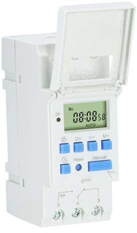 Wengart Interrupteur Horaire Digital THC15A - AC/DC 24V - Programmable Hebdomadaire (28 Groupes) - Sortie Contact Sec sans Potentiel Idéal pour Motorisation de Portail, Arrosage et Systèmes Solaires