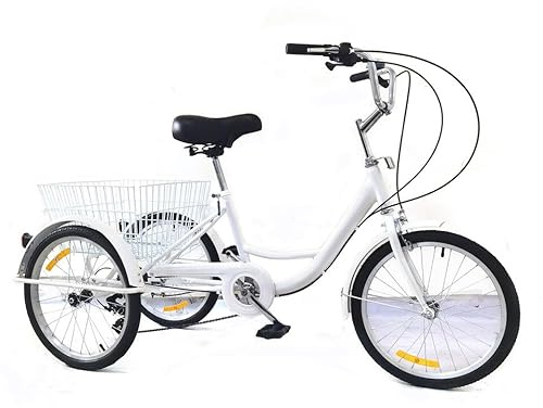 CLEADONG Dreirad Für Erwachsene 20 Zoll, 8 Geschwindigkeit 3 Räder Adult Fahrrad mit Reflektor, Glocke Und Festem Geschwindigkeitshebel, Dreirad mit Einstellbare Griff für Erwachsene, Weiß