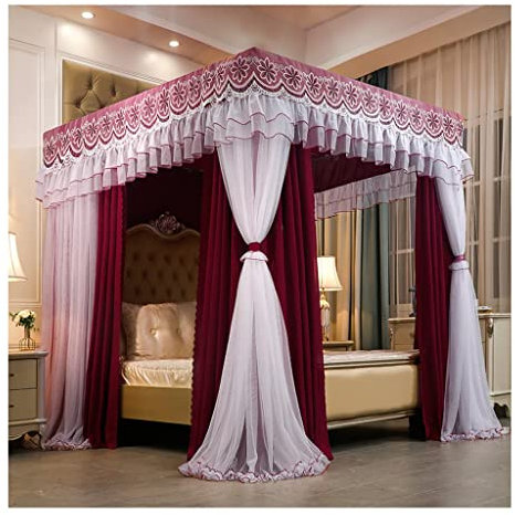 Bett Vorhang Bett Baldachin europäischen-Stil Doppel-Schicht Luxus Bett Baldachin Für Mädchen Erwachsene Schlafzimmer Dekorative Bett Vorhänge, Mit Standfuß, Abnehmbar (Farbe : A3, Größe : 200X200X20