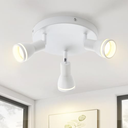meoaow LED Deckenstrahler 3 Flammig Weiß Wohnzimmer Deckenlampe Strahler Schwenkbar GU10 Spot Lampe Modern Deckenleuchte Deckenspot für Küche, Schlafzimmer, Flur, Ohne Leuchtmittel