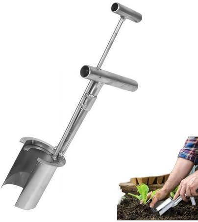 Fioriera per bulbi da giardino, trapiantatore per piantine di piante, in acciaio inox, strumento per trapiantare alberi da frutto, strumento per piantare bulbi, piccolo strumento per scavare fori per