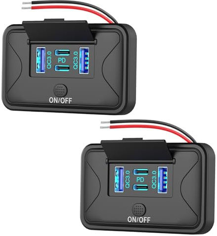 2-pack 78 W 4 portar 12 V USB-uttag väggmontering, dubbel 36 W PD och dubbel 18 W QC3.0 lätt ytmontering laddningsremsa med tryckomkopplare för buss husvagn lastbil marin golfvagn