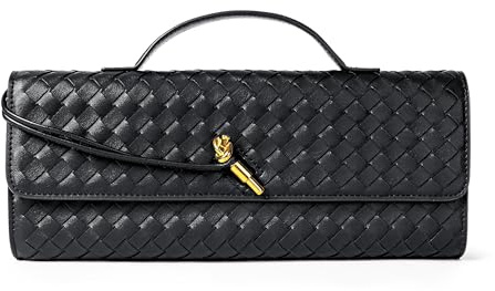 Woven Purse for Women Evening Clutch Woven Leather Handbags Crossbody Bag Formal Evening bag, Black Woven Leather