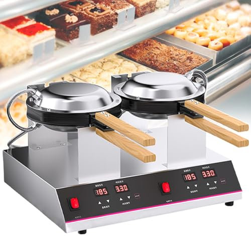 lilishangmao Gofrera De Burbujas para Food Trucks: Estación Giratoria De 180°, Calentamiento por Ambos Lados, Control De Temperatura De 50-250 °C, Ideal para Food Trucks, Panaderías,DoubleHead