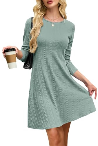 AUSELILY Jumperklänningar för kvinnor Storbritannien damer långärmad stickad pullover klänning vardaglig moderskapsklänningar, Ärtgrön, S