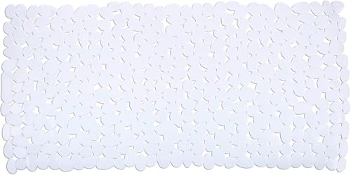 Luxtor Badewannenmatte Steinoptik 89 x 40 cm, Weiß XXL, Antirutschmatte für Badewanne mit Saugnäpfen, Wanneneinlage rutschfest
