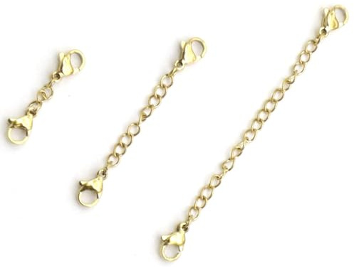 FEZTGVOFA 3 PCS Necklace Extender, Gold Jewelry Extenders Necklaces, Stainless Steel Chain Extenders, Adjustable Chain Extensions, for Necklace, Bracelet and Anklet (Assorted Sizes)