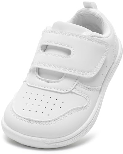 STQ KIDS Boys Trainers Toddler School Shoes Girls Zero Drop Wide Toe Box Barefoot Kids First Walking Shoe Breathable Non Slip Daycare Running Tennis Sneaker All White 6 UK Toddler