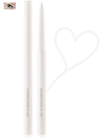 Waterproof Pearl Beam Gel Eyeliner Pencil With Precise Tapered Tip - Long Lasting Smudge Proof Formula For Brightening Eyes And Youthful Appearance, Creamy Gel, White Barrel, Retractable, 24-Hour