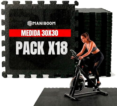 ManiBoom Suelo Gimnasio Acolchado Grueso de Goma Eva Fácil de Limpiar【30x30x1 cm】- Alfombra Gym Crossfit y Ejercicios en Casa - Esterilla Fitness Puzzle de Goma - Tatami Mat (Negro)
