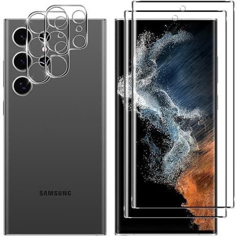 Kokio 2 Piezas Protector de Pantalla para Samsung Galaxy S22 Ultra 5G, con 2 Piezas Protector de Lente de Cámara, Ultra HD Cristal Templado, Dureza 9H, Anti Arañazos, Sin Burbujas