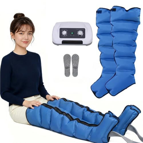 Pressothérapie Jambes Pieds Lipoedeme 6 Chambres︱Bottes Pressothérapie Drainage Lymphatique Jambe pour La Fatigués Et Circulation Sanguine︱0-30min︱0-240mmHg (Blue L, 2 legs)