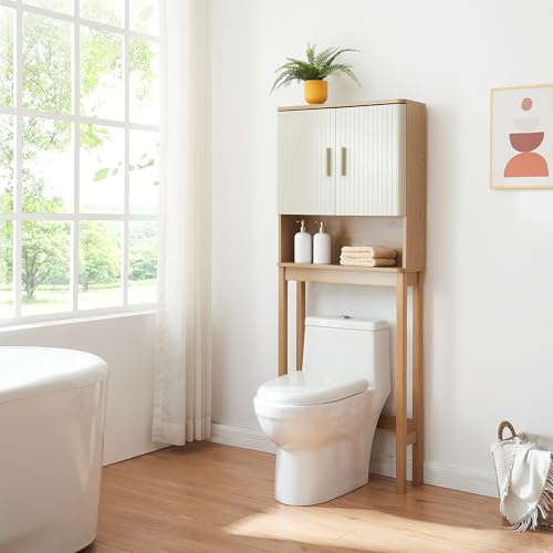 [en.casa] Meuble Toilettes WC Lave-Linge Sèche-Linge avec 2 Portes Compartiments Ouvert Barre Transversale Réglable MDF Bois de Pin 160 x 63 x 20 cm Effet Chêne Sable Naturel