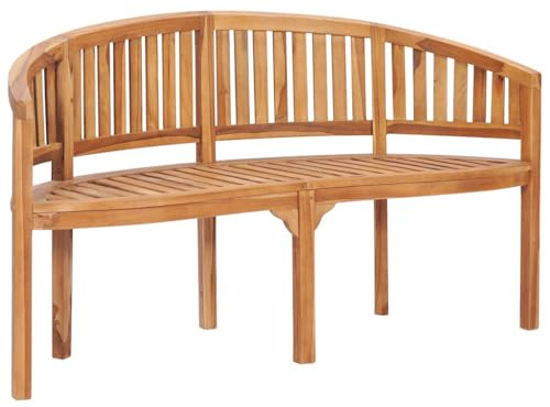 Yisssmeng Bananenbank 151 cm aus Massivholz Teak, Elegante Gartenbank 3-Sitzer für Terrasse und Balkon, Geschliffene Holzbank für den Außenbereich, Klassische Parkbank Natur