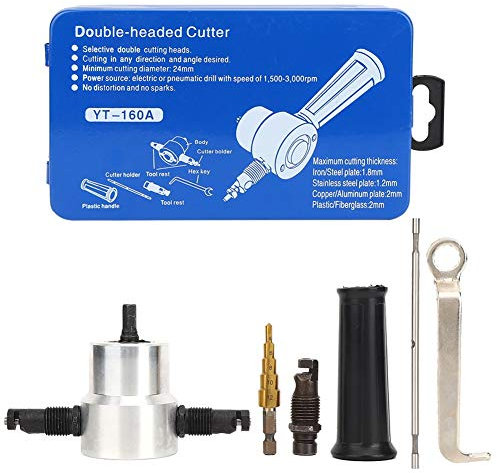 6Pcs Doppia Testa in Lamiera di Metallo Roditrice Taglierina Foro Trapano Kit di Attacco Taglierina dimensioni Corpo Circax130X60Mm Con Barra di Taglio di Ricambio per Riparazioni