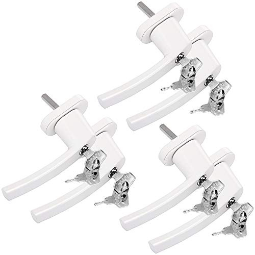 MONZANA® 6x Lockable Window Handles with Child Safety Push Button, White | 35mm Pin Length 7x7mm Square | Replacement UPVC Frame Handle | Security Lock Key | Stainless Steel