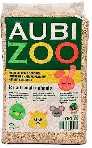 AubiZoo High Grade Small Animal Hemp Bedding, Ultra Absorbent Blend of Hemp Pieces Designed for The Comfort of Pets: Rat Cage, Guinea Pig, Bunny Rabbit, Reptile Terrarium, Bird, Easy Size 7kg 15.4lb