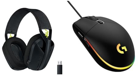 Logitech G203 Gaming-Maus mit anpassbarer LIGHTSYNC RGB-Beleuchtung + Logitech G 435 Lightspeed Wireless Bluetooth Gaming Headset, Schwarz
