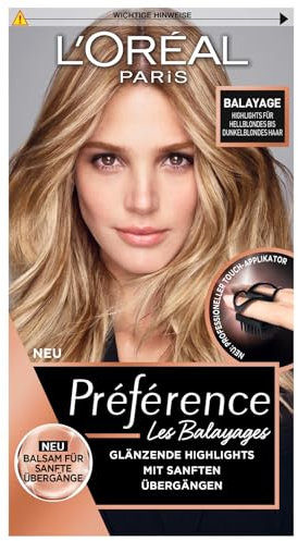L'Oréal Paris Permanente Haarfarbe, Haarfärbeset mit Coloration und Touch-Applikator, Für hellblondes bis dunkelblondes Haar, Préférence Balayage