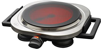 Quest Ceramic Infrared Single Hot Plate/Adjustable Temperature Control From 100℃ To 600℃ / 1200W / Rapid Heat Up/Lightweight & Portable/Great For Use At Campsites, Caravans & Bedsits