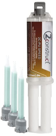 2Construct 2K PUR Speed Industriekleber Kunststoffkleber, 25g, 5min, Spritze mit 3 Mischdüsen