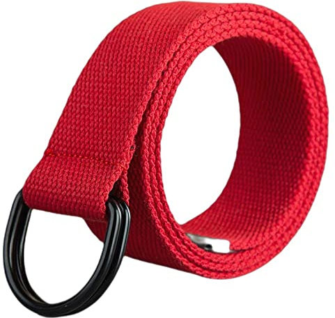 XYFCJK 110-160 cm Plus Größe Gürtel Mit Doppelter D-Ring-Schnalle – Schulanfangs-Segeltuch-Student-Gurtband, Herren-Damen-Jeans-Bund, Mode-Straßen-Militär-Stoffgürtel, Rot, 130 cm * 2 Stück