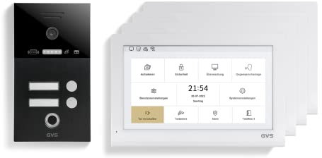 GVS - IP Video Türsprechanlage 2-Familienhaus mit Türöffner (RFID & Fingerprint), HD Kamera, 4X 10 Zoll Monitor & App - Smarte Video Türklingel mit Kamera & Gegensprechanlage (AVS5451U)