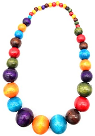 COLORFUL BLING Ethnic Chunky Natural Wood Bead Necklace for Men Women Unisex Handmade Africa Wooden Beaded Chain Strand Necklaces Statement Hip Hop Jewelry