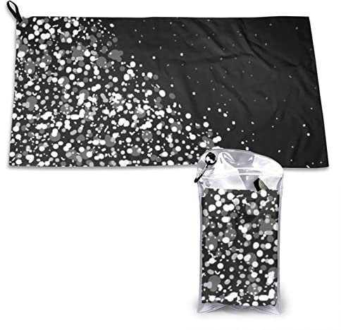 AROONS Schnell trocknendes Handtuch mit Tasche – Schwarz / Weiß mit Glitzer bedruckt, super saugfähig, Mikrofaser, Reise-Sporthandtücher, 80 x 40 cm