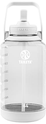 Takeya Motivational Water Bottle with Straw Lid and Time Marker (64 oz, Cloud White) - Leakproof, BPA Free Water Bottle for Daily Intake Tracking