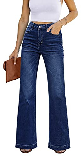 Roskiky Schlaghose Damen High Waist Wide Leg Baggy Jeans Stretch Hosen