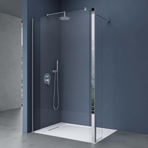 doporro Box Doccia Walk-In 90x200cm con Vetro Laterale 30cm, Parete Doccia Anticalcare in Vetro da 8mm con Braccio Sostegno MMBR3 Telescopico in Acciaio