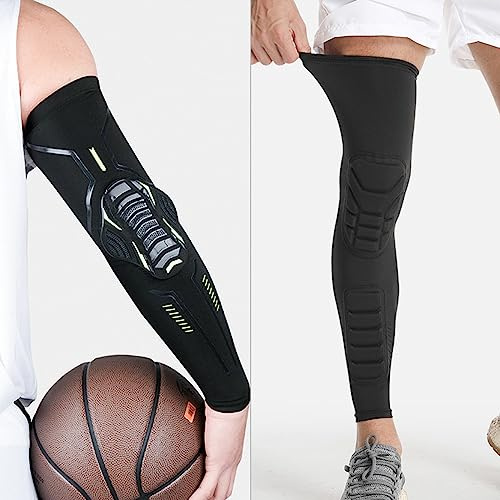 Hensych Ginocchiere sportive sportive per uomo/donna, 2 set di ginocchiere e maniche, ginocchiere e gomiti, adatte per attività all'aperto, escursioni, calcio e basket
