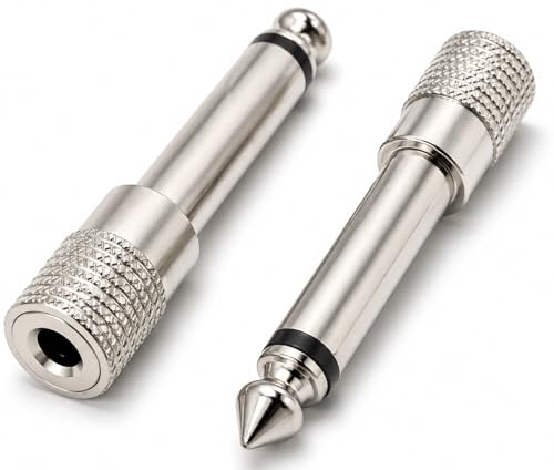 DRUT 2pcs 6.35mm Mono Jack Plug to 3.5mm Stereo Socket Adapter, Silver | Cable, Converter, Audio