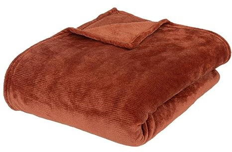 Atmosphera - Plaid en Flanelle Ollis Terracotta - 180 x 230 cm, Toucher Doux - pour Salon, Chambre, Jeté de Canapé