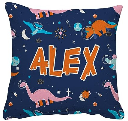 Getagift Personalised with ANY NAME Dinosaur Cushion, Animal Theme, Home Décor, Linen Throw Pillow/Cushion. (Linen Cushion Cover With Insert)