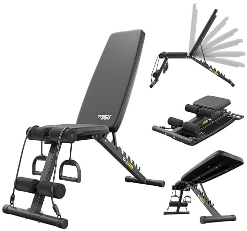 TREX SPORT TX-110B Hantelbank klappbar | Trainingsbank 7-fach verstellbare Rückenlehne | Flachbank & Schrägbank
